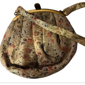 Vintage MM Gold Metallic Design Snap Shut Evening Handbag